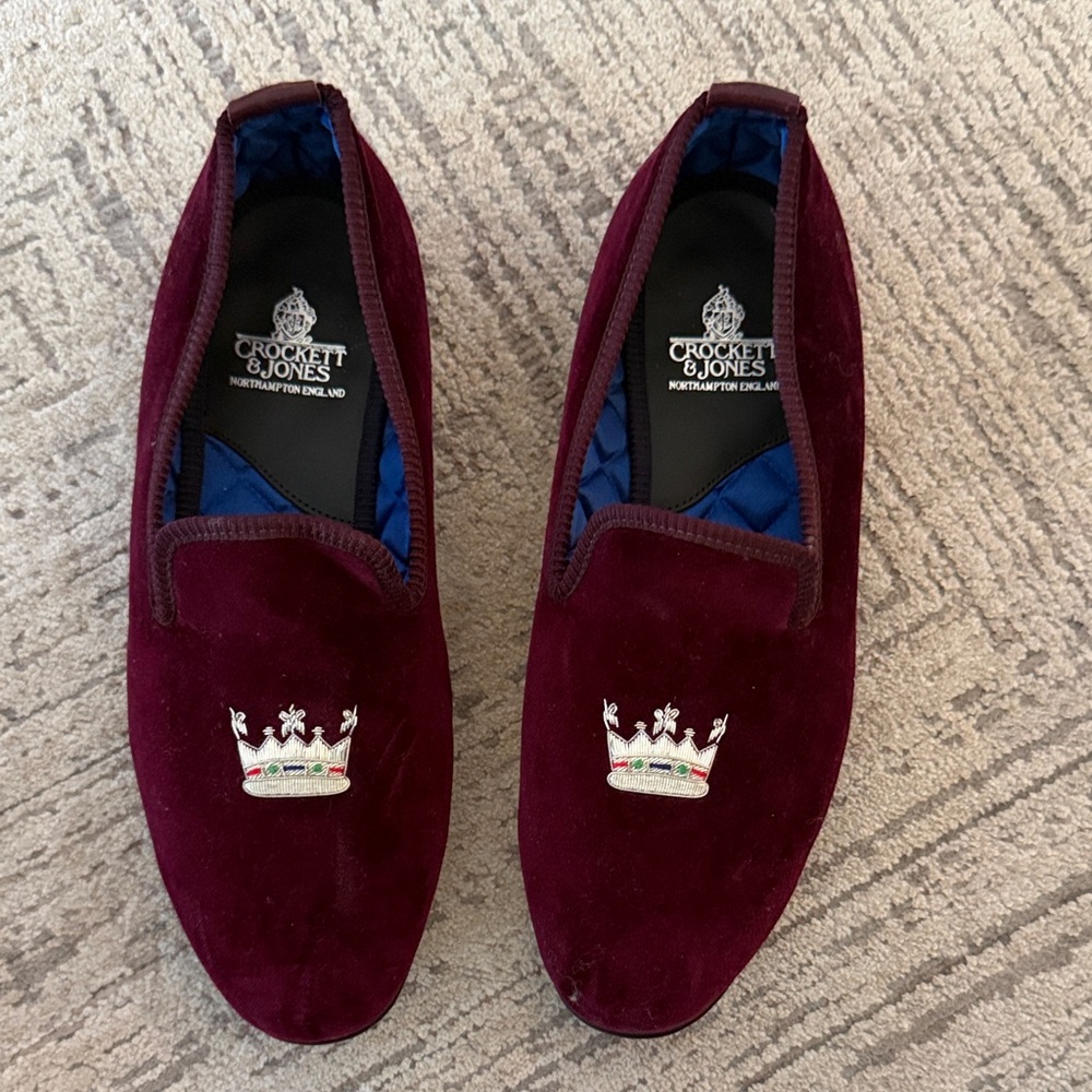Crockett & Jones Burgundy Velvet Men's Slippers